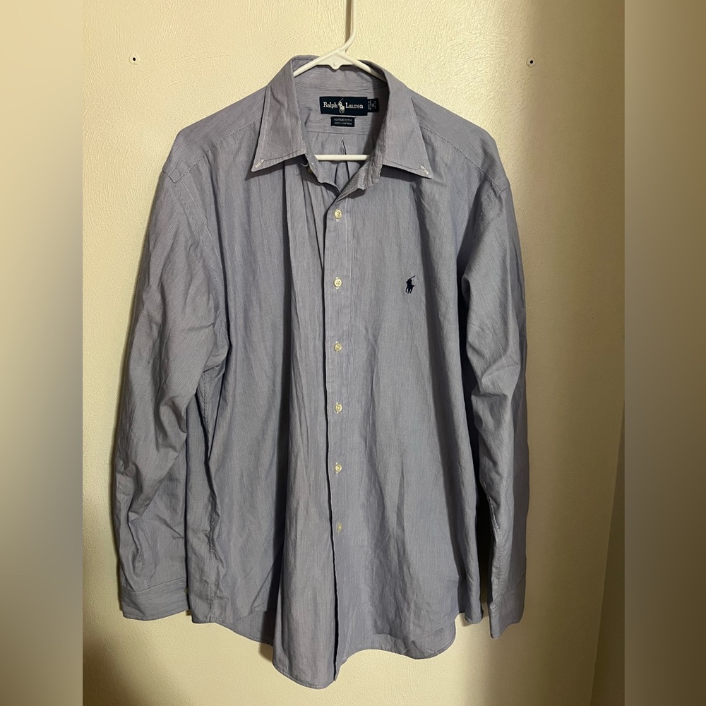 RALPH LAUREN Classic 100% Yarmouth Striped Button Down Blue White‎ Men's Size 16